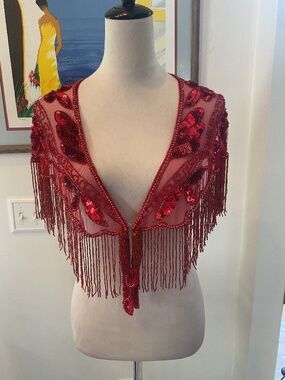 Vintage Red Sequin Fringe Top